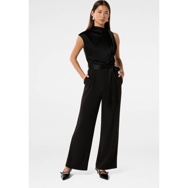 Forever New Sienna Satin Jumpsuit - Black, Black, Size 10, Women
