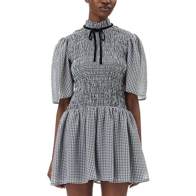 GANNI Black & White Sheer Check Mini Smock Minidress - 099 Black - DK 36