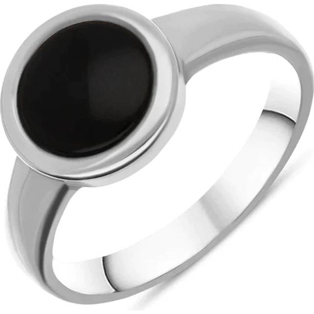 Sterling Silver Whitby Jet Round Stacking Ring