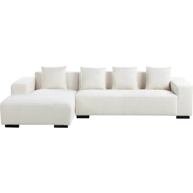 Modern Boucle Corner Sofa with Ottoman Right Hand L-Shaped 4 Seater Throw Pillows White Lungo