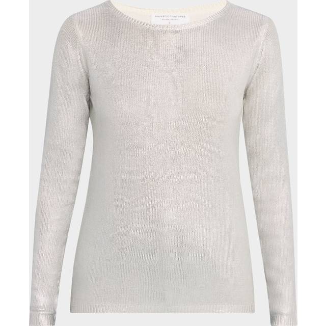 Scoop-Neck Metallic Silk Knit Pullover - METAL SILVER - 3