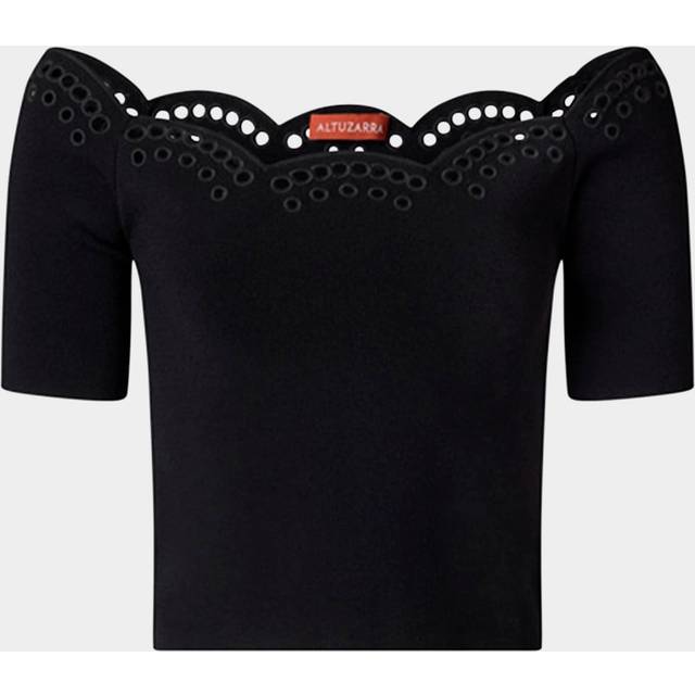 Posy Eyelet Scallop Off-Shoulder Top - BLACK - Large