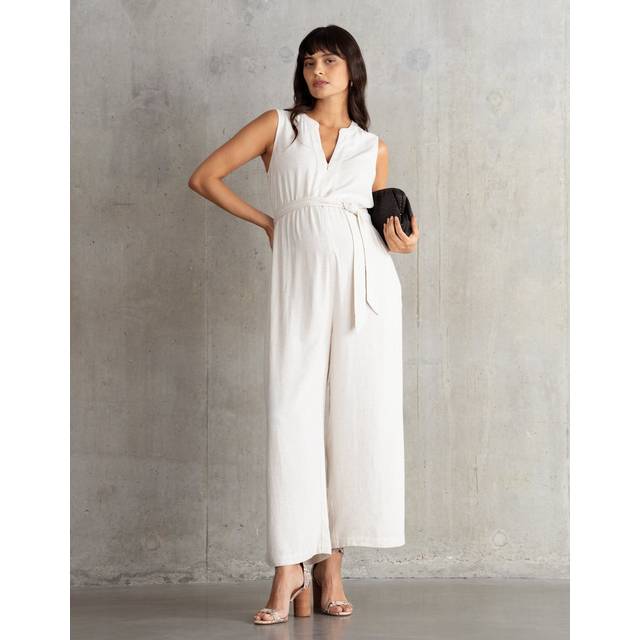Linen Mix Zip-Front Maternity + Nursing Jumpsuit