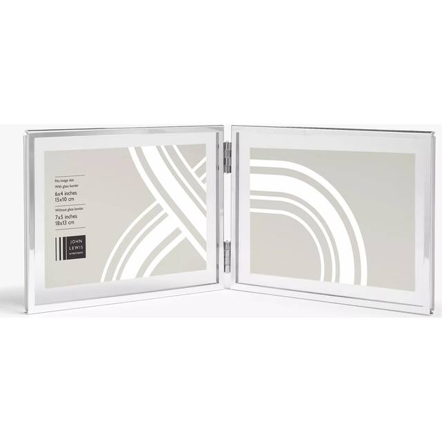 John Lewis Horizontal Folding Double Photo Frame & Glass Border, 4 x 6" (10 x 15cm), Silver Plated