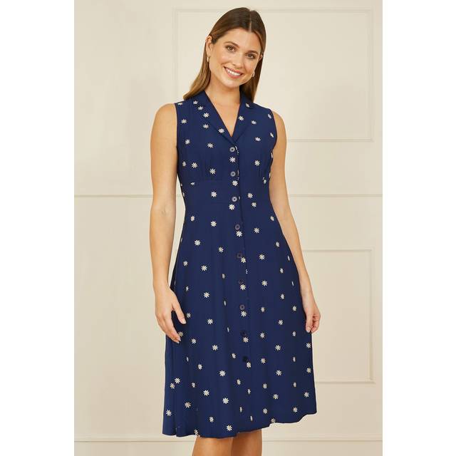 Yumi Daisy Sleeveless Shirt Dress, Navy