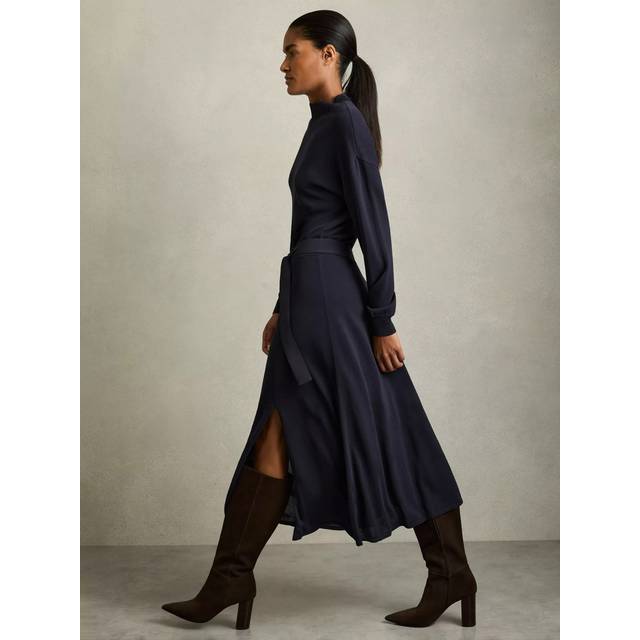 Reiss Petite Alina Belted Jumper Dress, Navy