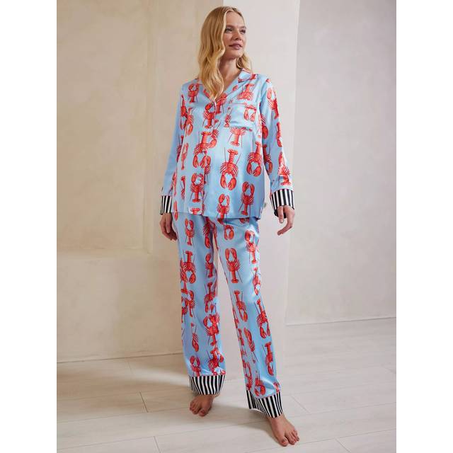 Chelsea Peers Lobster Satin Maternity Pyjama Set, Blue/Multi