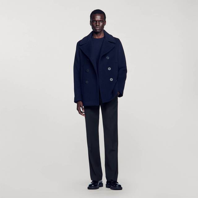 Manteau droit en laine mélangée - Marine - S