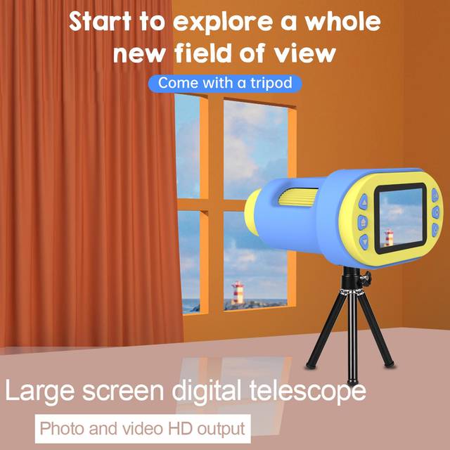 Pocket Microscope & Telescope for Kids Single Lens with LED Light 2     IPS Screen 200 Times light blue