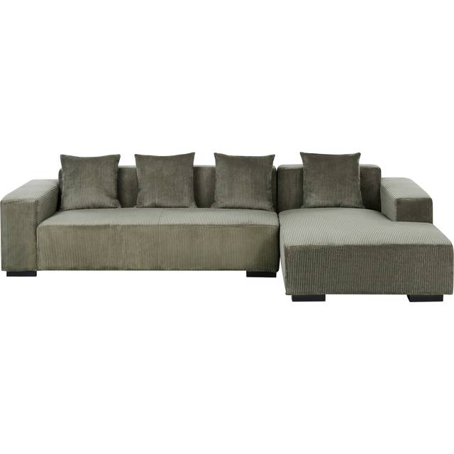 Beliani - Modern Jumbo Cord Corner Sofa with Ottoman Left Hand L-Shaped 4 Seater Corduroy Throw Pillows Green Lungo