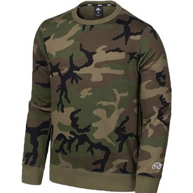 Men's Nike SB Camouflage Fleece Lined Round Neck Pullover Military Green AT9769-222 - Multi-Color