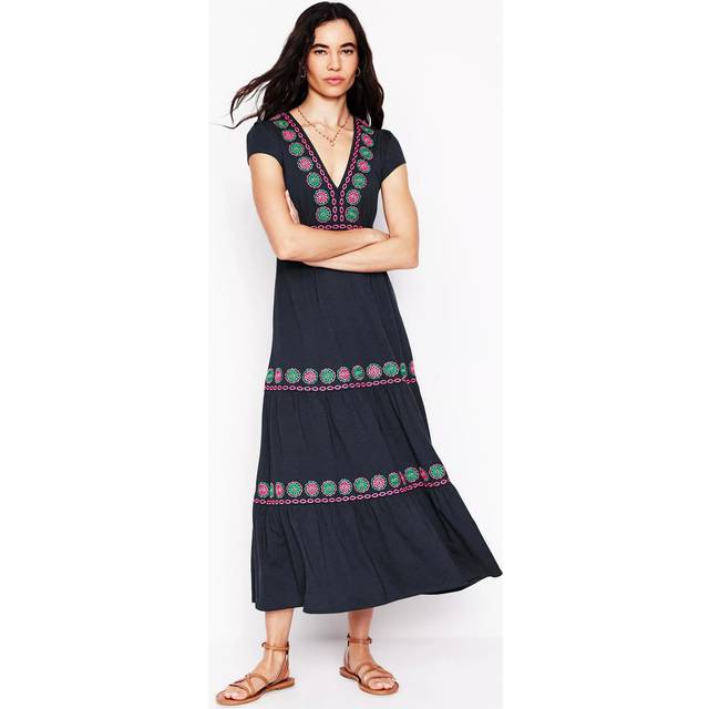 Boden Embroidered Tiered Dress, Navy