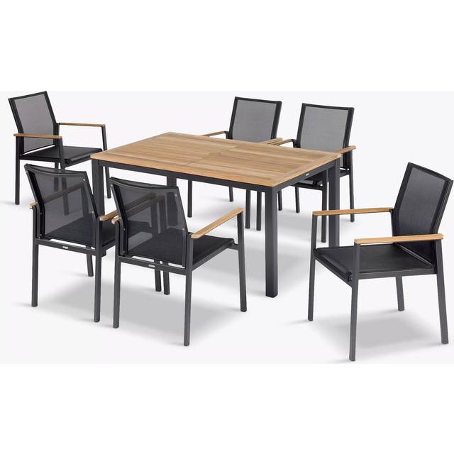 Barlow Tyrie Aura 6-Seater Teak Wood Garden Dining Table & Chairs Set, Charcoal/Natural