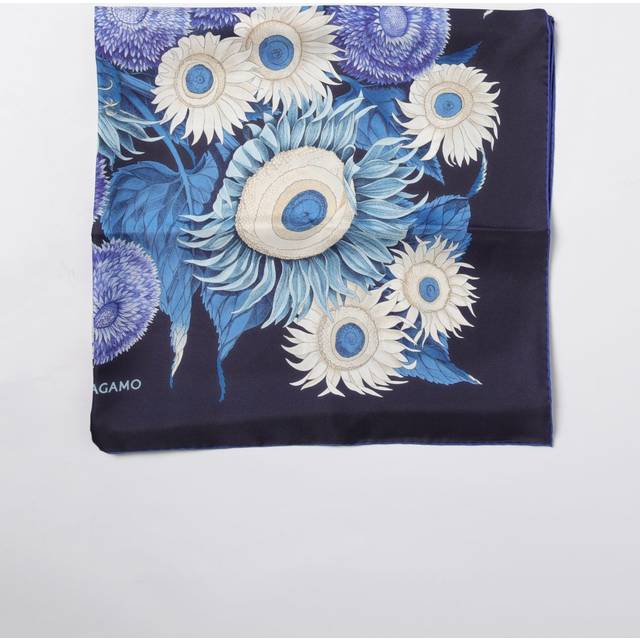 Ferragamo Women Sunflower print silk scarf Blue