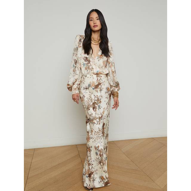 L'AGENCE Zeta Satin Maxi Skirt In Ecru