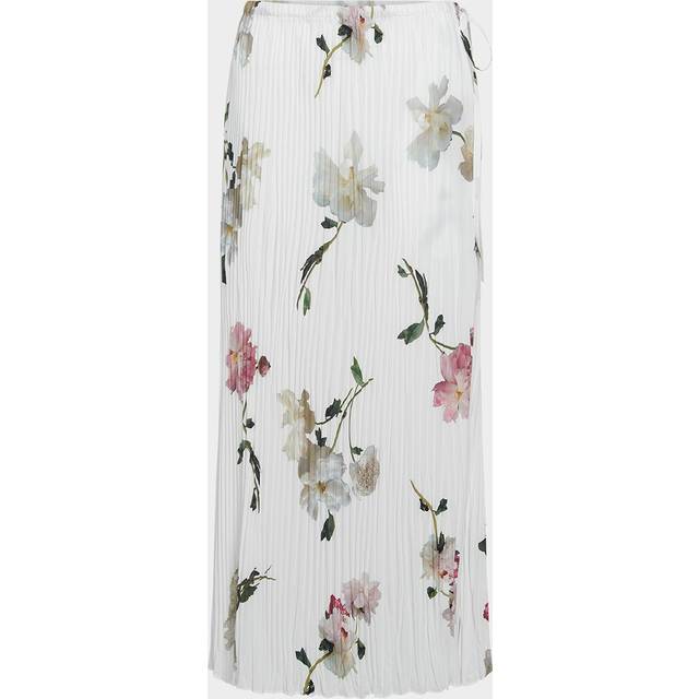 Floral Crinkled Slip Skirt - WHITE PEONY - Large