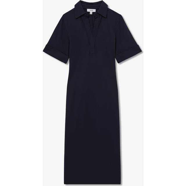 Astrid Side-Slit Jersey Polo Midi Dress - NAVY - 0