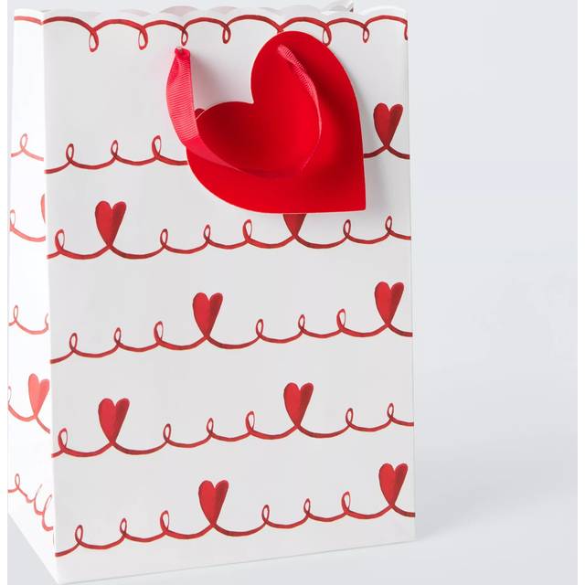 John Lewis Swirly Hearts Gift Bag, White, Small