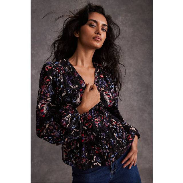 Mint Velvet Print Tie Detail Top, Black/Multi
