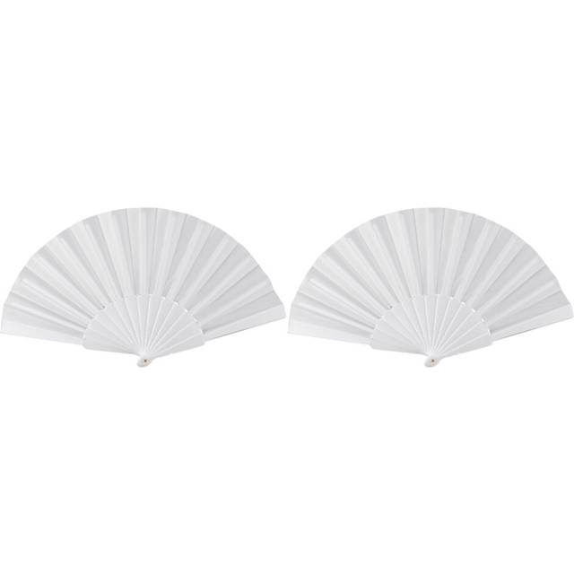 2X Plastic Fabric Hand Foldable Fan for Ladies Men White
