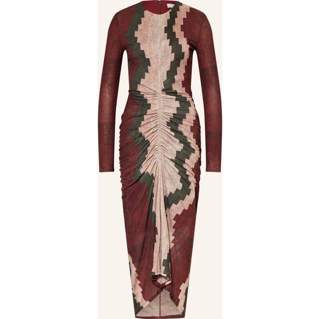 Georgia Ruched Printed Dress - BURGUNDY - Beginning with men's tailoring in 1970's London, Reiss' design philosophy has endured for over five decades, maintaining the distinctive tailoring, sharp cuts, and contemporary prints it has become famous for to create investment pieces destined to stay in your wardrobe for seasons to come.