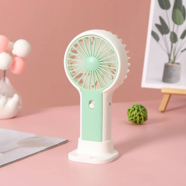 (Green) Mini Cartoon Portable Fan With Usb Charging Phone Stand Cute Style Low Noise