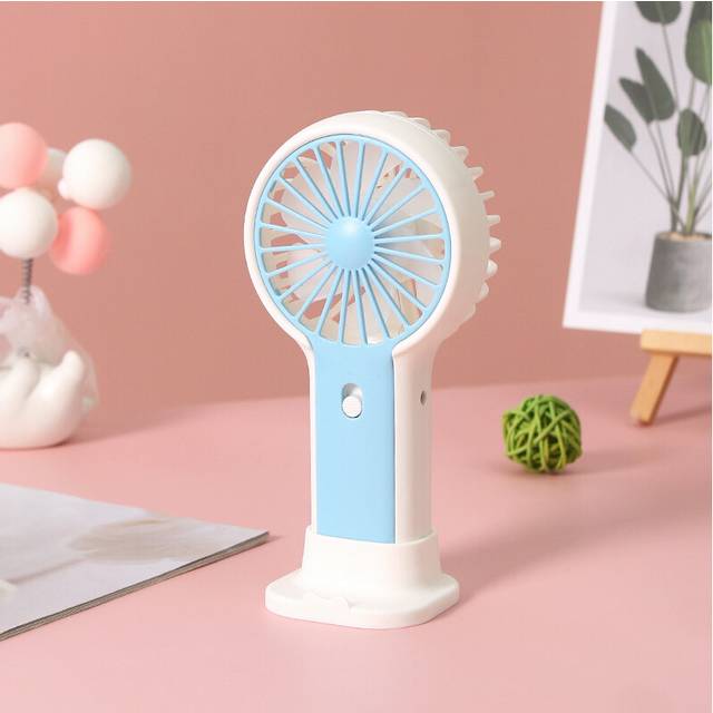 (Blue) Mini Cartoon Portable Fan With Usb Charging Phone Stand Cute Style Low Noise