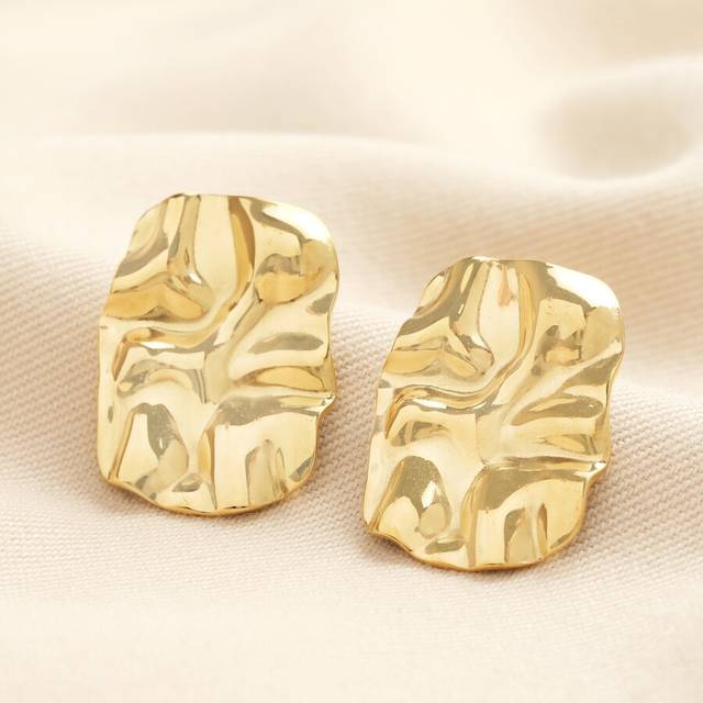 Stainless Steel Molten Rectangular Stud Earrings in Gold - gold - one size