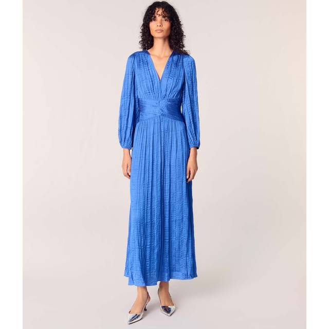 Robe Longue Satinée Plissée - Bleu - Maje -  Matière principale: 100% polyester - Prêt-à-porter > Robes > Robes longues