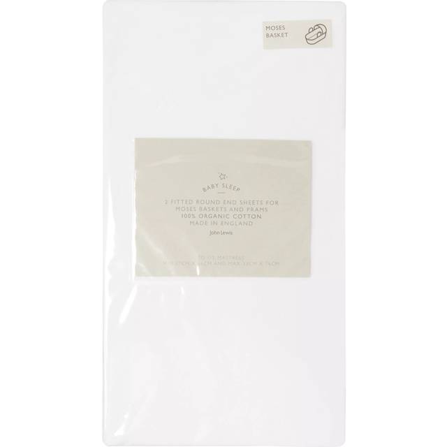 John Lewis GOTS Organic Cotton Fitted Moses Basket Sheet, Pack of 2, 33 x 76cm