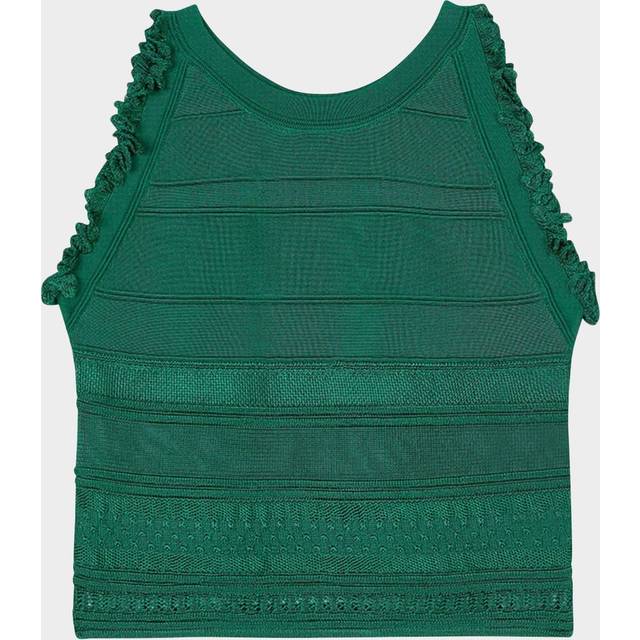 Cropped Knitted Vest - EMEURAUDE GREEN - Evelyne and Didier Chetrite founded Sandro in 1984, setting up shop in Paris. The brand's design aesthetic is inspired by Evelyne's childhood in Morocco and classic Parisian chic style, resulting in collections filled with flowing silhouettes, feminine details and vibrant hues and prints. Offering an array of wardrobe staples, occasionwear and accessories, there is something for everyone.