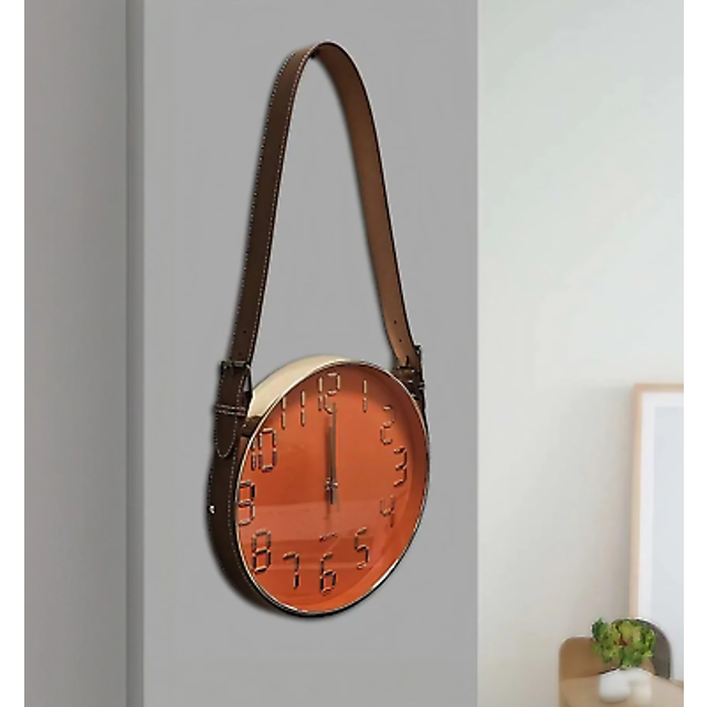 Mid Century Style Modern Leather Belt Wall Hanging Clocks~ 5177 - Black