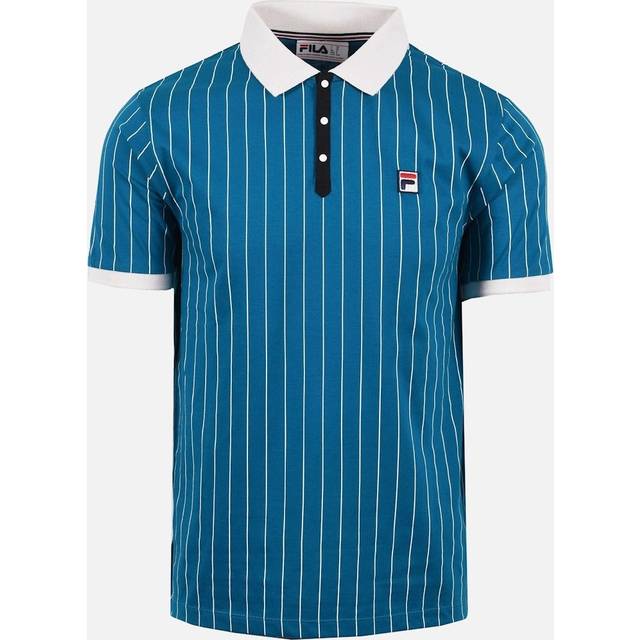 Men's Fila Bb1 Classic Vintage Striped Polo Deep Lagoon/Gardenia/Black - Deep Lagoon Gardenia Black - Size: 44 - deep lagoon gardenia black