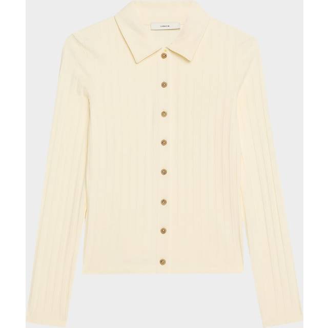 Long-Sleeve Ribbed Button-Front Top - VANILLE - X-Large