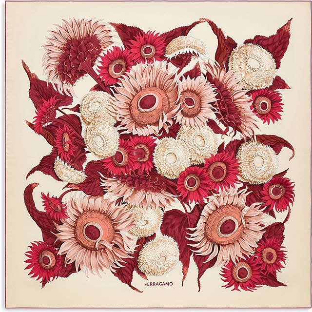 Ferragamo Women Sunflower print silk scarf Red
