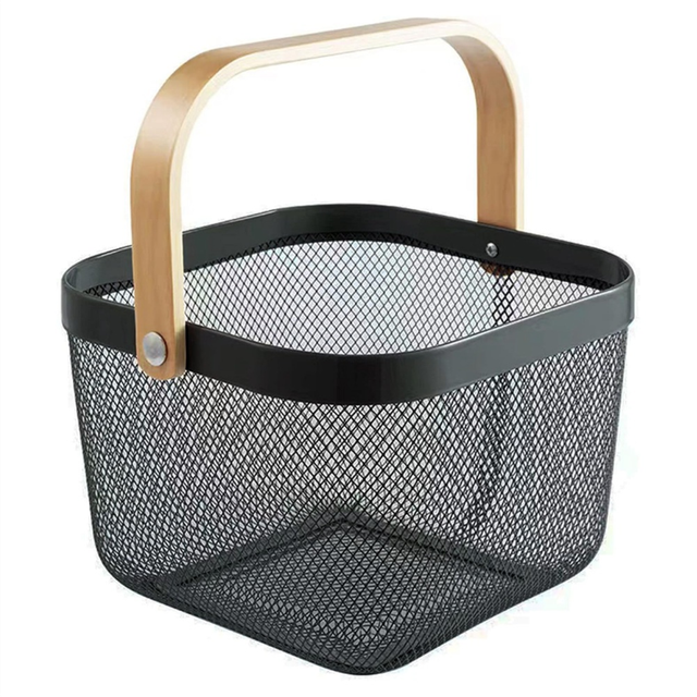 Metal Mesh Basket, Multi-Functional Hanging Kitchen Baskets Fruit Basket with Handle for Bathroom Picnic Black