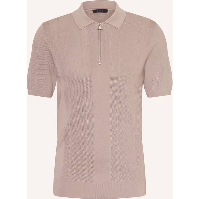 Reiss Bart Zip Textured Polo Shirt, Taupe Brown
