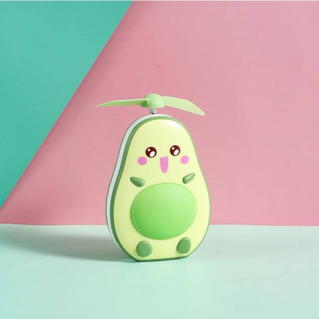 (Green) Toy Handheld Fruit Fan Plastic Usb Rechargeable Lighted Makeup Mirror Design