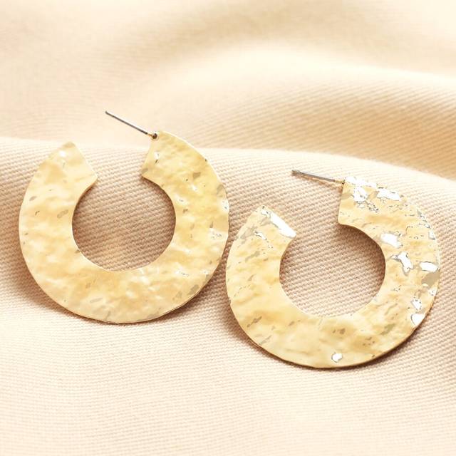 Oversized Hammered Flat Hoop Earrings in Gold - gold - one size