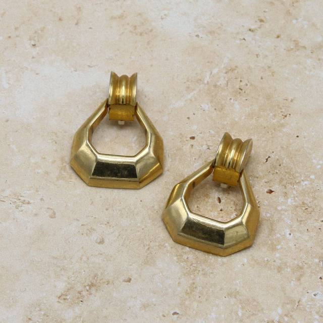 Vintage Statement Doorknocker Clip On Earrings - Orelia Vintage - Gold