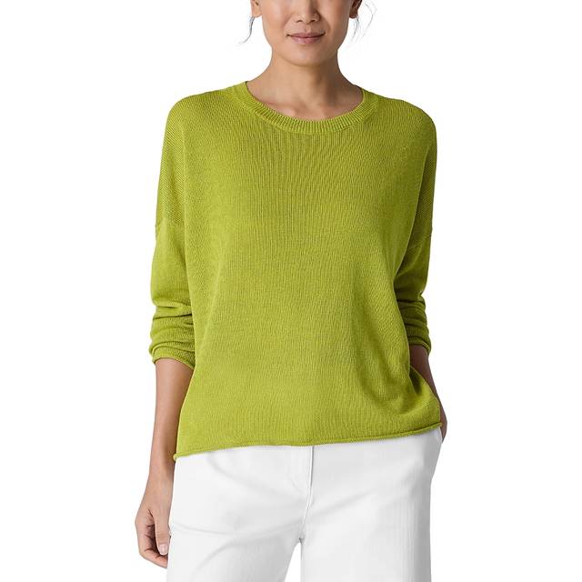 Organic Linen-Cotton Knit Sweater - CHARTREUSE - X-Large