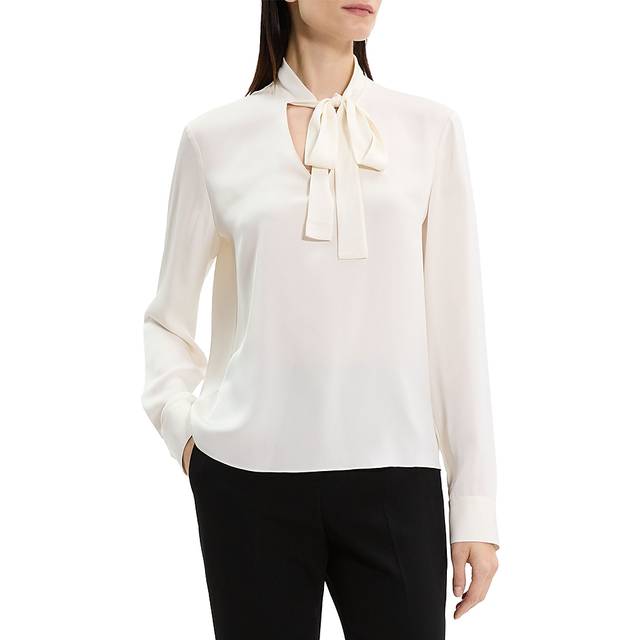 Theory Open Neck Silk Tie Blouse