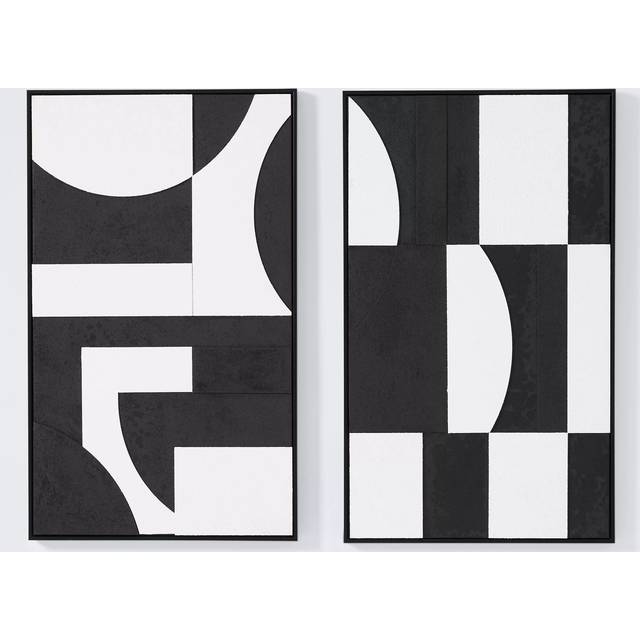 John Lewis 'Modernist' Framed Hand Painted 3D Canvas, Set of 2, 100 x 60cm, Black/White