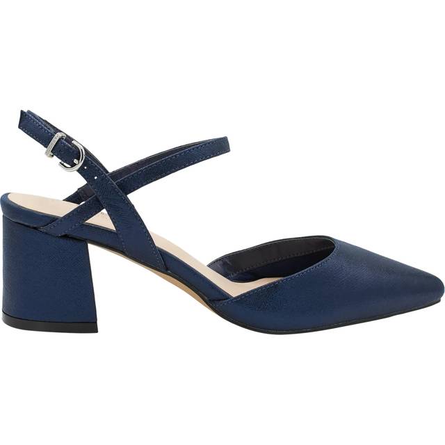 Paradox London Kendra Mid Block Heel Ankle Strap Pointed Court Shoes, Navy