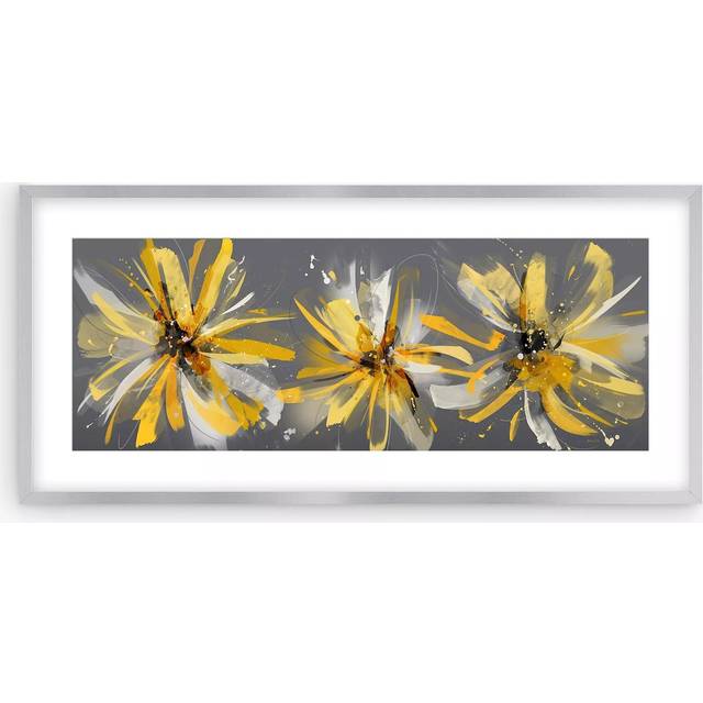 John Lewis Green Lili Ochre Floral Framed Print & Mount, 48.5 x 103.5cm, Grey/Yellow