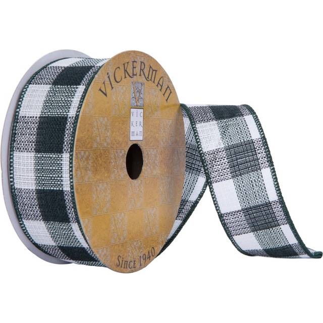 Vickerman Q201313 2.5 in. x 10 yards Plaid Christmas Ribbon, Dark Green & White