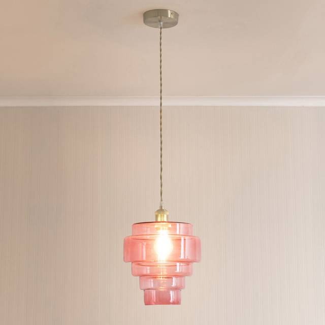 Lane Glass 5 Tier Layered Shade Brushed Chrome Single Ceiling Pendant Light