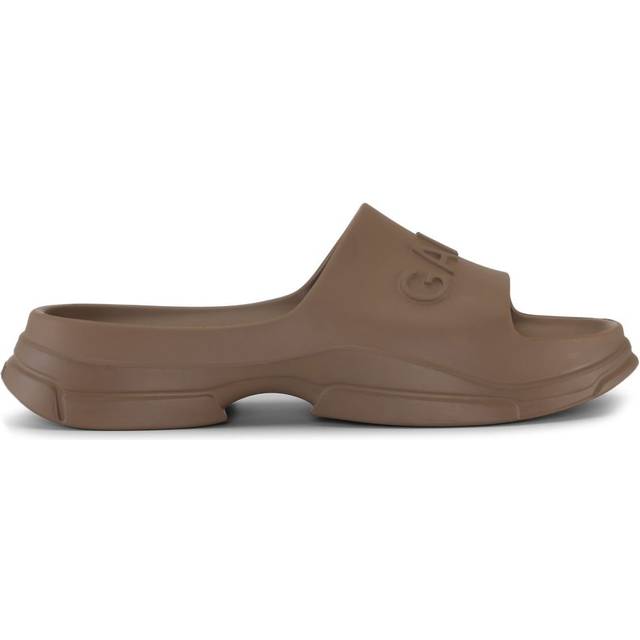 GANNI - logo-embossed platform slides - women - Other fibres - 41 - Brown