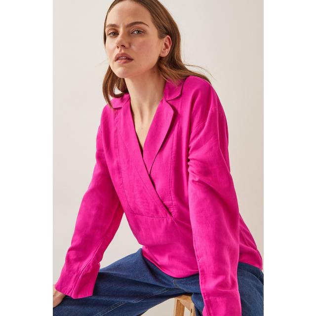 Tulip Linen Blend Collar Top Pink - M