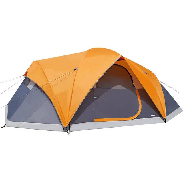 Amazon Basics Dome Camping Tent with Rainfly and Carry Bag, 3-Season Waterproof Easy Set-Up Tent, 8 Person, Orange/Grey